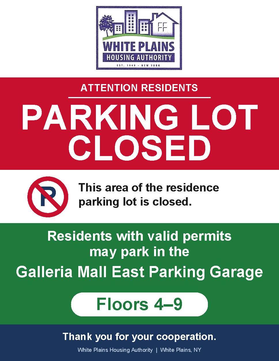 White Plains Housing Special Parking Notice
